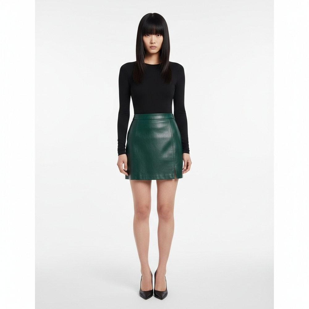 Abercrombie & Fitch Dark Green Mini  Leather Skirt, Skort Slit Size XS